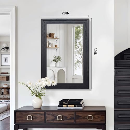 Wood Framed Mirrors for Wall, Black Bathroom Vanity Mirror for Over Sink 20 x 30, Vintage Wall Mirror for Bathroom Sink Hallway Entryway Bedroom Living Room Farmhouse Boho Style - color: Wooden Black, size: 30"L x 20"W