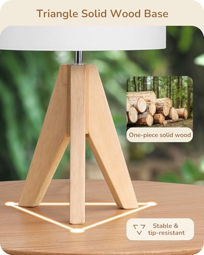 EDISHINE Small Cute Table Lamp, Wood Tripod Nightstand Lamp, Mid Century Bedside Lamp with Linen Fabric Shade for Nursery, Living Room, Bedroom, End Table, UL Listed, 14.2 Inch, ON/Off Switch - style: Art Deco