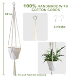 2 Pack Macrame Plant Hanger 47 Inches,Indoor Plant Hanger with Tassel for Boho Home Decor, Hanging Plant Holder with 2 Hooks (Ivory)