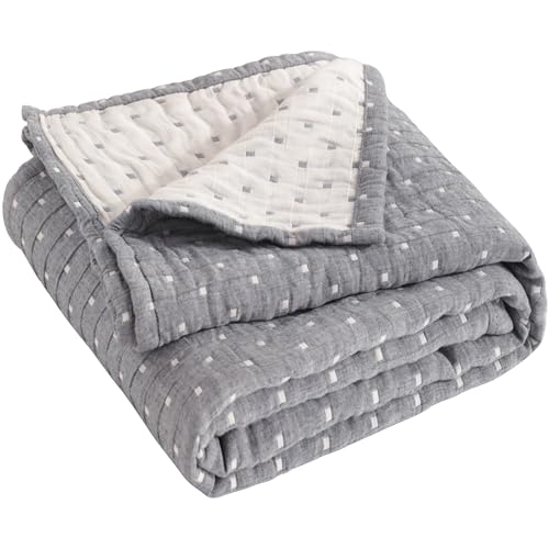 NTBAY 3 Layer Toddler Blanket, Muslin Cotton Jacquard Bed Blankets, Lightweight Thermal Baby Blanket, Super Soft and Warm Crib Blanket for All Seasons, Decoration Gift, 45"x60", Grey Dot - color: Grey Dot, size: 45x60 Inch (Pack of 1)