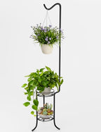 2 Tier Hanging Plant Stand,76 Inch Tall Corner Metal Plant Stands with Shepherd's Hook,Sturdy Flower Pot Stand for Indoor and Outdoor Use,Heavy Duty Garden Selft Plant Holders for Living Room,Balcony,Patio