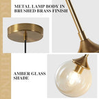 KCO Lighting Mid Century Modern Pendant Chandelier Amber Glass Hanging Lamp Gold Globe Pendant Lights Kitchen Island Brushed Brass Pendant Light Large Kitchen Pendant Lighting Over Island - color: Amber