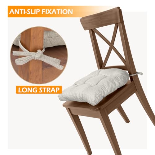 Chair Cushions for Dining Chairs Set of 4, Non Slip Indoor Kitchen Chair Cushions with Ties, Tufted Memory Foam Seat Chair Pads, 17" x 16" x 3", Cream - color: Cream, size: Pack of 4