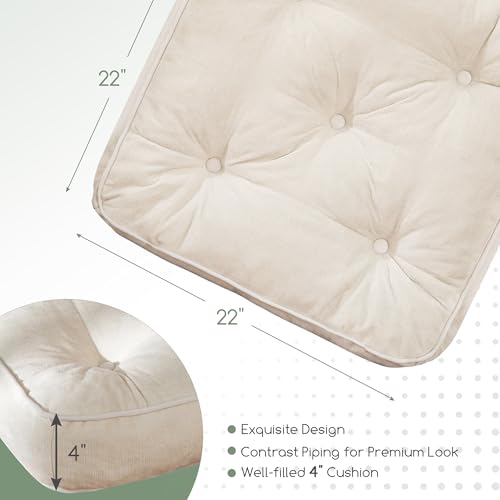 HIGOGOGO Large Floor Pillow Cushion for Adults, Meditation Cushion Pillow with Handle, Lustrous Chenille Tufted, Square Floor Sitting for Tatami Living Room or Yoga, 22x22 Inch, Beige - color: Square Beige, size: 4" Thick(Pack of 1)