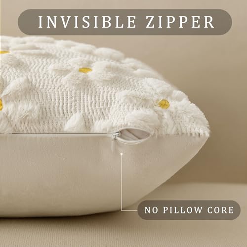 DFXSZ Spring Summer Pillow Covers 12x20 inch Set of 2 Farmhouse Decor Yellow Flower Heart Daisy Soft Plush Faux Fur Jacquard Throw Pillows for Bedroom Sofa Holiday Spring Summer Home Decor PTK024A12 - color: White Daisy, size: 20" x 12" (Pack of 2)