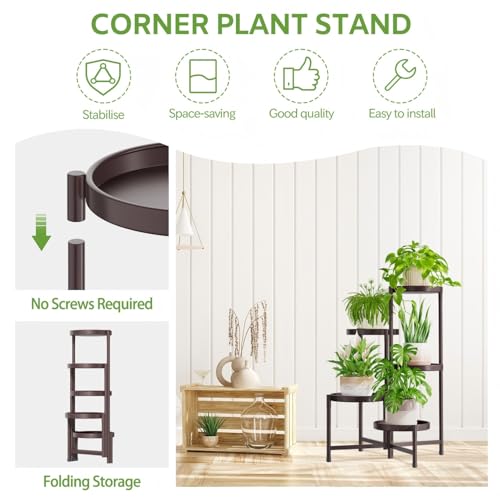 iDavosic.ly 5 Tier Large Plant Stand Indoor, 10 Inch Wide Tall Corner Metal Plant Stands Outdoor for Multiple Plants, Folding Tiered Flower Display Holder Rack Shelf, Violet Bronze - color: Violet Bronze, size: 5 Tiers