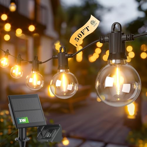 Kawaya Outdoor Solar String Lights, IP65 Waterproof Shatterproof Edison Hanging Lights with USB-Charging LED Solar Patio Light for Yard Fence Porch Camping Party and Garden Decor - size: 50FT-New