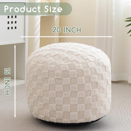 HIGOGOGO Round Stuffed Pouf Ottoman, Plaid Poufs with Foam Chunk Filling, Fluffy and Furry Pouf Foot Stool Storage Ottoman, 20 X 15 Floor Poufs Foot Rest for Living Room, Beige - color: Plaid Beige, size: 20"D x 20"W x 15"H