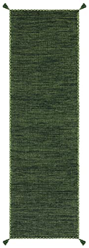SAFAVIEH Montauk Collection Runner Rug - 2'3" x 6', Green & Black, Handmade Flat Weave Cotton Corner Tassel, Ideal for High Traffic Areas in Living Room, Bedroom (MTK150Y) - color: Green/Black, size: 2'3" x 6' (Runner)