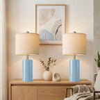 G-SAFAVA 20.5" Small Table Lamps for Living Room Lamp Set of 2 Ceramic Lamps for Bedroom Bedside Lamps Modern Boho Lamps for Night Stands Farmhouse Nightstand Lamp Side End Table Lamp, Light Blue - color: Light Blue
