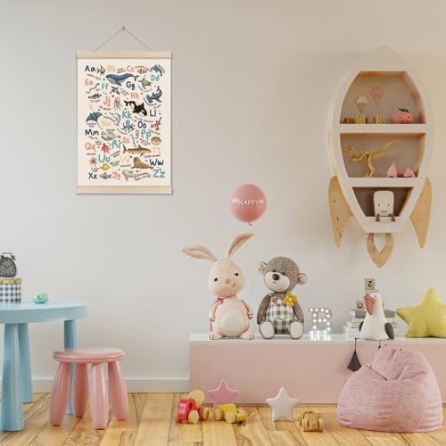 DOI-LANEE Alphabet Ocean Poster Hanger Frame 16x12 Inch, Educational Montessori Posters Toddler, Ocean Room Decor, Alphabet Chart for Preschool Classroom, ABC Learning, Sea Life Decor - color: Blue