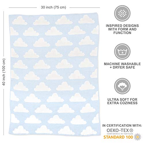 Living Textiles Blue Clouds Chenille Soft Baby Blanket Reversible Premium Cozy Fabric for Best Comfort - for Infant,Toddler,Newborn,Nursery,Boy,Unisex,Throw,Crib,Stroller,Gift, Blue Clouds 40x30 - color: Blue Clouds