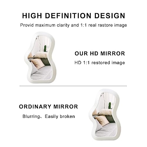 Mokoze Wavy Wall Mirror, Irregular Decorative Accent for Bedroom Vanity Entryway Living Room, White Funky Aesthetic Wall Mounted or Tabletop Display, 15.94" x 10.24" - color: White, size: 15.9"L x 10.2"W