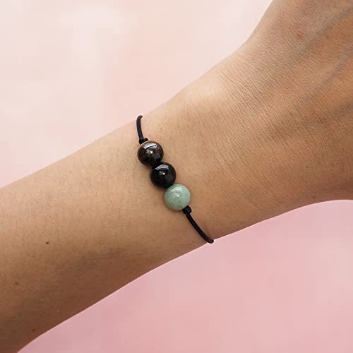 BOHO GARDEN Healing Bead Bracelets - Spiritual Crystal Beaded Bracelet - Made of 3 Real & Natural Gemstones, Adjustable 3-9.7” Black Rope - Gem Stones Jewelry for Men, Women, Teens (13+) - 8mm Bead - color: SelfConfidence