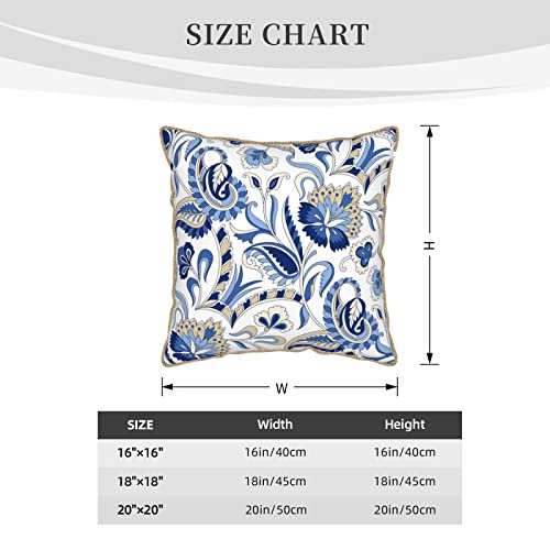 Blue Floral French Country Decorative Velvet Throw Pillow Covers Rustic Paisley Printed Pillowcase Square Pillow Case Cushion Cover Home Decor for Couch Sofa Bedroom Patio 18x18 Inch - color: Blue White Paisley, size: 18" x 18" (Pack of 1)