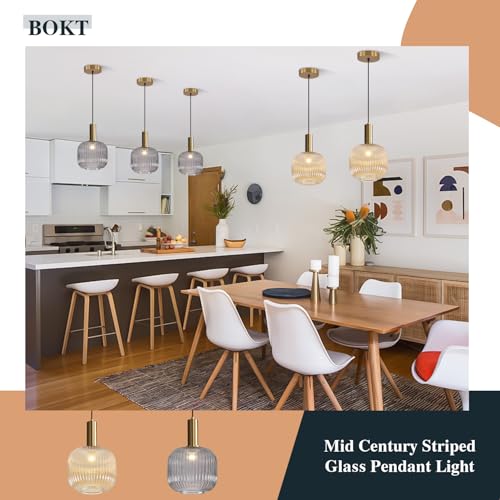 BOKT Modern Large Amber Glass Globe Pendant Light Fixture Brushed Brass Gold Kitchen Island Pendant Lighting Farmhouse Single 1-Light Spherical Ceiling Hanging Pendant Light (Amber) - color: Amber