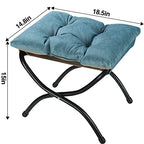 15" Foldable Foot Stool Ottoman with Metal Frame - Washable Blue Upholstered Indoor/Outdoor Footrest for Living Room, Bedroom, Patio - Space-Saving Compact Design - color: Blue