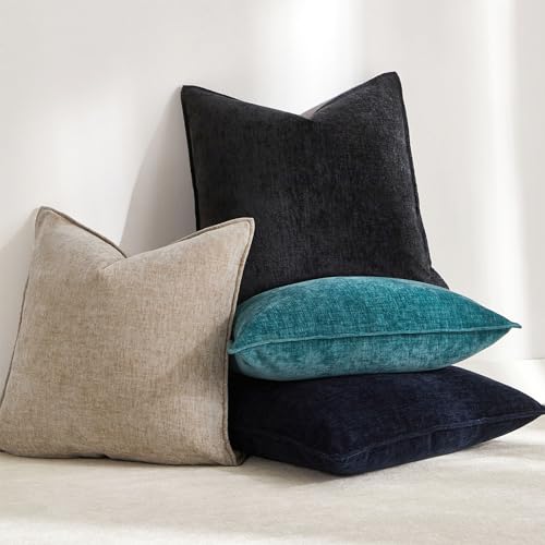 JUSPURBET 18x18 Black Throw Pillow Covers Set of 2 Decorative Pillow Covers for Couch Sofa Bed Cozy Chenille Cushion Covers Cases with Invisible Zipper for Living Room Home Decor - color: Black, size: 18" x 18" (Pack of 2)