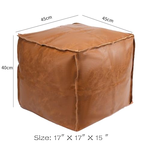 Faux Leather Unstuffed Pouf Ottoman, Square Pouffe Footstool Storage Stool, Pouf Sleeve Without Stuffing, Foot rest Suitable for living Room,Bedroom or Balcony（Size：17"D x 17"W x 15"H)No Filler