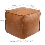 Faux Leather Unstuffed Pouf Ottoman, Square Pouffe Footstool Storage Stool, Pouf Sleeve Without Stuffing, Foot rest Suitable for living Room,Bedroom or Balcony（Size：17"D x 17"W x 15"H)No Filler