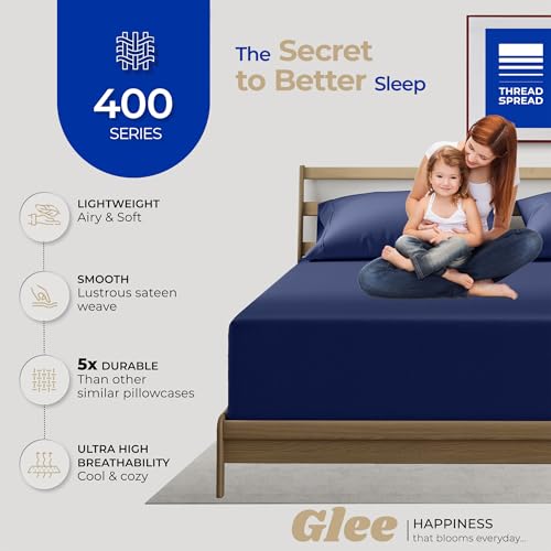 THREAD SPREAD 100% Cotton Pillow Cases Queen Size Set of 2 - Luxury 400 Thread Count Queen Pillow Cases (Navy Blue), Soft Cooling Breathable Hotel Cotton Pillowcases, Fits Standard Pillows - color: Navy Blue, size: Queen - Pack of 2