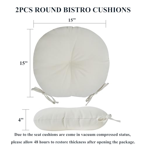 FUNHOME 15"x15"x4" Bistro Chair Cushion Set of 2, Water Repellent Round Outdoor Chair Cushions with Ties, Patio Tufted Chair Pads for Home Garden (Cream Beige) - color: Cream Beige