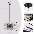 24in Black Sputnik Chandelier Light Fixture Over Table Modern 9-Lights Starburst Chandelier Solid Metal Satellite Sputnik Light Fixture for Dining Room, Kitchen Island, Bedroom,Foyer,Entryway - color: Black 24" 9-Light