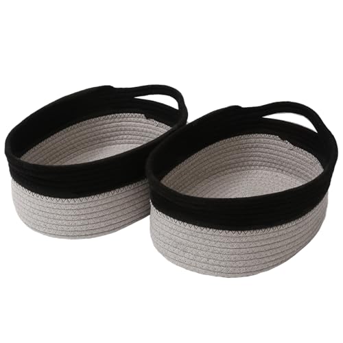 JMvicyroam Woven Basket,Small Rope Storage Bin with Handles & Ribbon Bag, Organizer for Shelves Closets,Gift Basket Empty for Birthday,Books,Dog Toys, Black&Grey/2 Pack - color: Black&Grey, size: 2 Pack