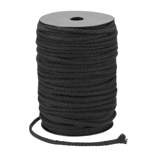 MECCANIXITY Macrame Cord 5mm x 295 ft Handmade Natural Cotton Rope, 8 Strand Twisted Braided Rope Cord for Plant Hanger Wall Hanging Dream Catcher Crafts Home Decoration, Black - color: Black