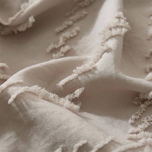 Oatmeal Tufted King Comforter Set 3 Pieces | Boho Farmhouse Bedding, All Season, Soft Microfiber, For Women Girls Teens