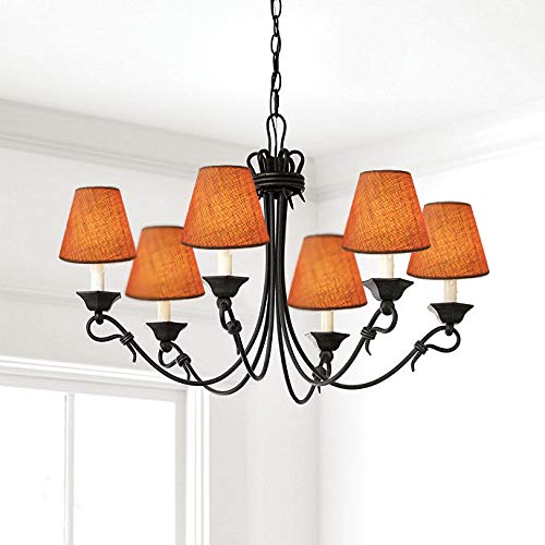 Small Lamp Shade Set of 6 Chandelier Shades 3" X 6" X 5" Burlap Lampshade Clip On Bulb Farmhouse Chandelier Shade - color: Natural