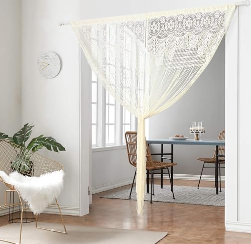 HSYLYM String Door Privacy Lace Curtain Macrame Boho Doorway Window Curtains for Wall Divider Windows Door Covers Decorative Room Separation (35×79in/90×200cm,Champagne) - color: Champagne, size: 35"W x 79"L (Pack of 1)