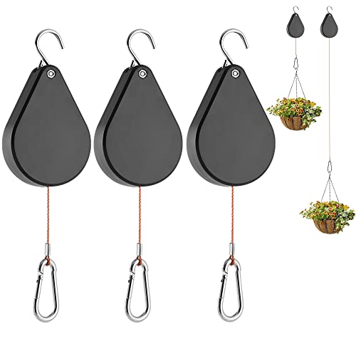 2026 Upgraded Retractable Plant Hanger,Plant Pulleys for Hanging Plants,Easy to Raise and Lower,Quick Lock,Heavy Duty, Adjustable Hook for Garden Baskets Pots,Birds Feeder,(3Pcs,Black) - color: 3pcs-black