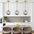 Modern Smoke Grey Glass Pendant Light, Kitchen Island Lighting 3-Pack Globe Pendant Light Fixtures Century Kitchen Island Pendant Lighting for Bedroom Living Dining Room Light Fixture (Without Bulb) - color: BW-Smoky Gray-1 Light-3PC