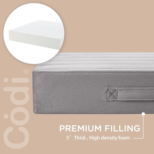 Codi High Density Foam Floor Pillow 2 Sets, Large Meditation Cushions Seating for Adults and Yoga Sitting, 5" Thick Washable Couch Cushion with Soft Tufted Covers - 22 Inch Grey - color: Grey, size: 22 Inch (Pack of 2)