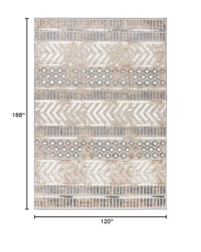 Rugshop Distressed Geometric Indoor/Outdoor Beige Area Rug Modern Tribal Stripe, Durable Stain Resistant Perfect for Patio, Backyard, Deck and Outdoor Lounge 10' x 14' - size: 10' x 14' (Rectangular)