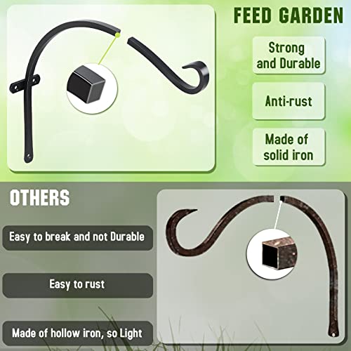 FEED GARDEN 18 Inch 2 Pack Outdoor Hanging Plant Bracket for Bird Feeders, Wind Chimes, Lanterns, Heavy Duty Metal Iron Wall Hooks with 6 Screws - color: Black-C, size: 18 Inch