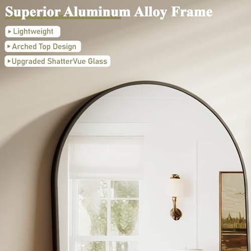 HARRITPURE Arched Bathroom Mirror - 32"x48" Black Large Wall Mounted Vanity Mirror Aluminum Alloy Frame Arch Wall Mirror for Living Room, Bedroom and Entryway - color: Black-1pcs, size: 48"L x 32"W