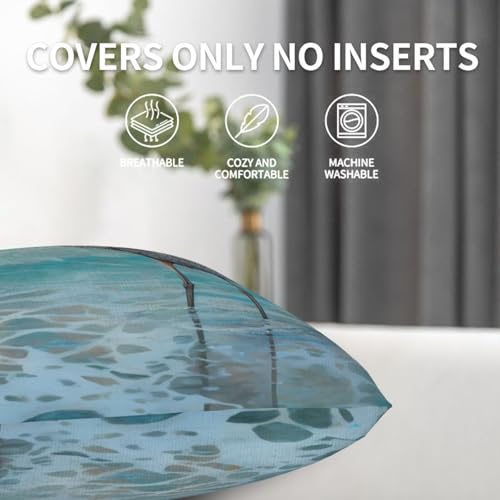 Grey Heron Turquoise Waves Throw Pillow Covers 18 X 18 Inch Set of 2 Pillow Cases Decoration Cushion Cover for Sofa Bedroom Living Room Outdoor - color: Grey Heron Turquoise Waves