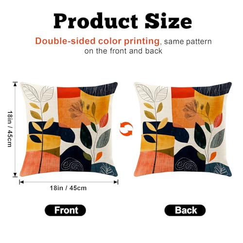 BVBOX Set of 4 Linen Throw Pillow Covers 18"x18", Soft Flax Scandinavian Abstract Boho Decorative Pillow Cases, Double-Sided Abstract Botanical Pillow Covers for Bed, Sofa, Couch, Living Room, Bedroom - color: Colorful Geometry 1