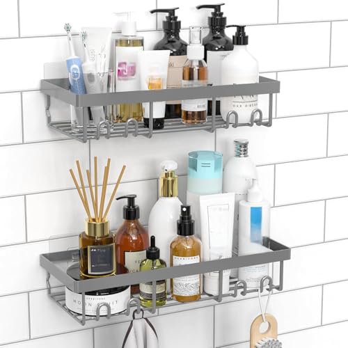 Moforoco Shower Caddy Shelf Organizer Rack, Self Adhesive Black Bathroom Shelves Basket, Home Farmhouse Wall Inside Organization and Storage Decor Rv Accessories, First Camper Apartment Essentials - color: Gun Grey, size: Medium