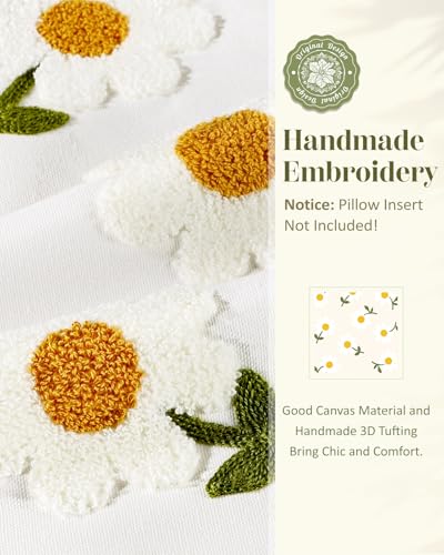 Embroidered Throw Pillow Cover - 18x18 Decorative Pillow Cover with Zipper Aesthetic Cute Design Boho Spring Summer Throw Pillowcase for Living Room Couch Sofa Bed, Ruffle Daisy - color: Ruffle-daisy, size: 18" x 18" (Pack of 1)