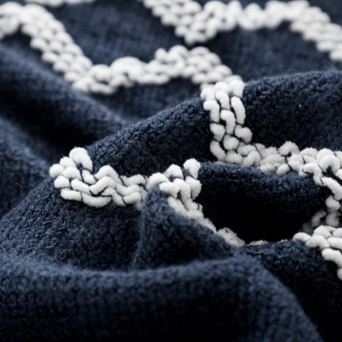 BOURINA Fluffy Chenille Knitted Fringe Throw Blanket Lightweight Soft Cozy for Bed Sofa Chair Throw Blankets, Navy 50" x 60" - color: A-navy, size: 50"×60"
