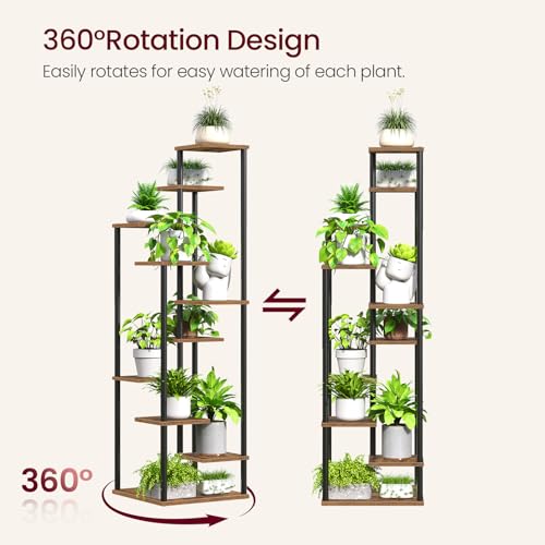 Yzosvki 10 Tier Plant Stand Indoor, Tiered Corner Plant Shelf Flower Stand for Living Room, Balcony, Patio, Garden, Rustic Brown - color: Square-Rustic Brown, size: 10 Tier