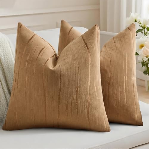 HAUSSY 2 Pack Pillow Covers 26x26 Inch, Boho Embossed Decorative Throw Pillows Soft Striped Textured Cushion Covers Home Decor Morden Patten Pillowcase for Couch Living Room Sofa Bed, Bronze Brown - color: Bronze, size: 26" x 26" (Pack of 2)