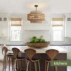 24" Boho Large Rattan Chandelier Light Fixture, 6-Light Large Black Pendant Light Fixture Farmhouse Rustic Chandeliers for Kitchen Bedroom, Dining Room, Living Room, Hallway, Foyer - color: Brown+Black Hardware, size: 24" 6-Light