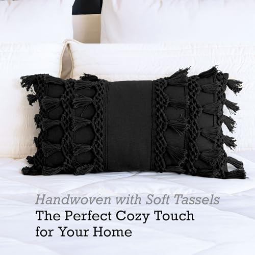 RAJRANG Black Lumbar Sofa Pillow Cover – 20x12 Inch Cotton Rectangle Throw Pillowcase for Sofa, Bed and Living Room Décor - color: Black, size: 20" x 12" Rectangular