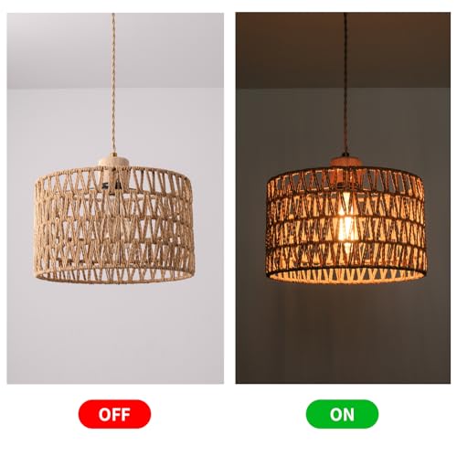 Plug in Pendant Light with Hand Woven Rattan Lampshade, Hanging Lamp with 15 FT Rope Cord On/Off Switch, Boho Pendant Light Fixture for Living Room Bedroom Kitchen Island Dinning Table - color: Brown
