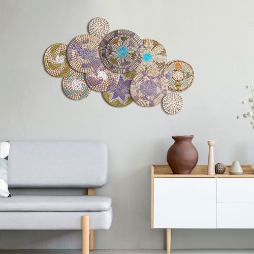 Tatuo 11 Pcs Boho Wall Basket Decor Bulrush Woven Wall Hanging Art Round Farmhouse Rustic Handmade Wicker for Summer Home, Bedroom, Living Room, Kitchen Decorations, Multi Sizes(Multicolour) - style: Multicolour