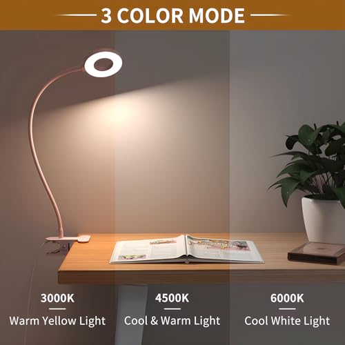 iZELL Desk Lamp, [3 Color Modes & 10 Brightness] LED Reading Light with Clamp, Silicone Flexible Arm Book Light for Kids Reading Book in Bed at Night Clip on Table, Headboard, Dorm - 15.8‘’ Pink - size: 15.8'' Pink